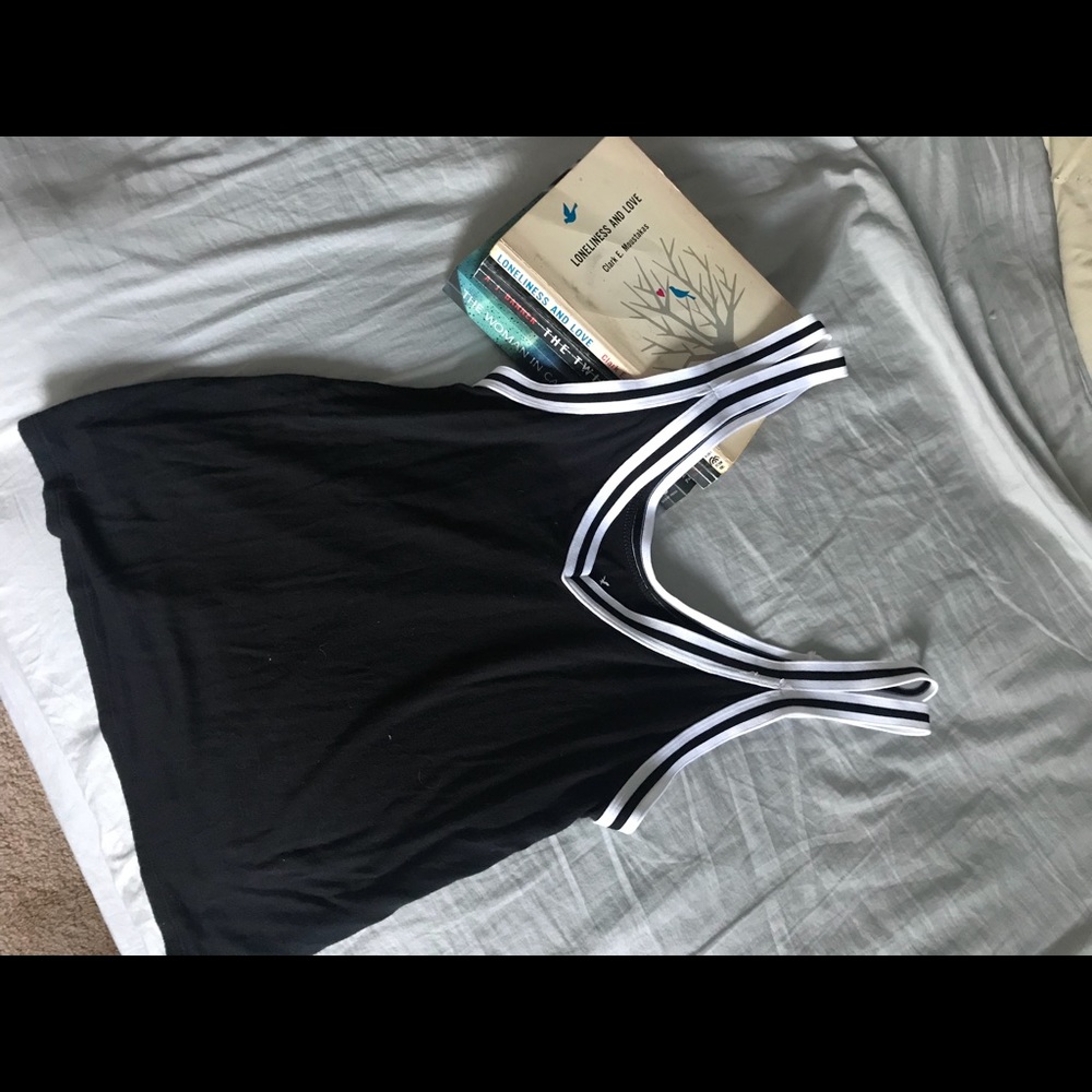 Cropped black and white stripe tank top
